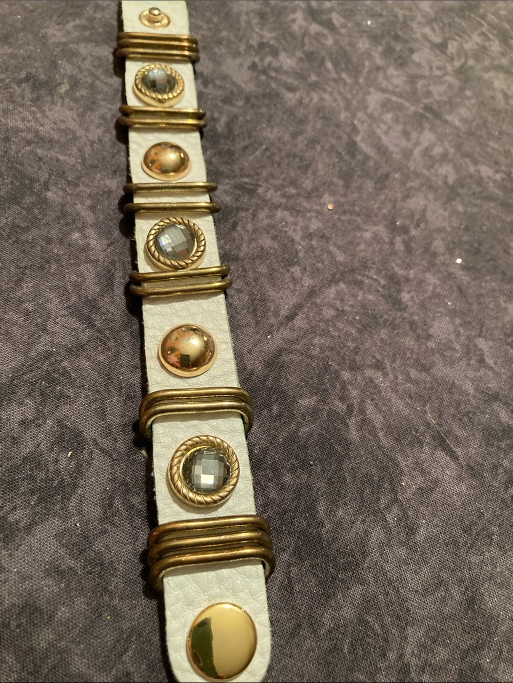 White Leather-Style Gold Accent Bracelet